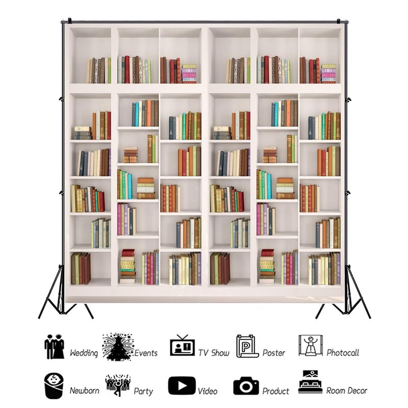 AOFOTO 6x6ft Modern School Bookcase Background Library Books Shelves Study Bookrack White Bookshelf Backdrop with Floor for Photography Students Teachers Portrait Photoshoot Vinyl Photo Studio Props - Image 3